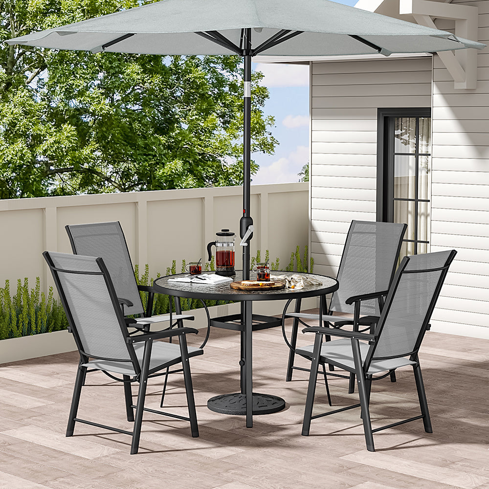 2 4 PcsBlack Outdoor Dining Set Glass Top