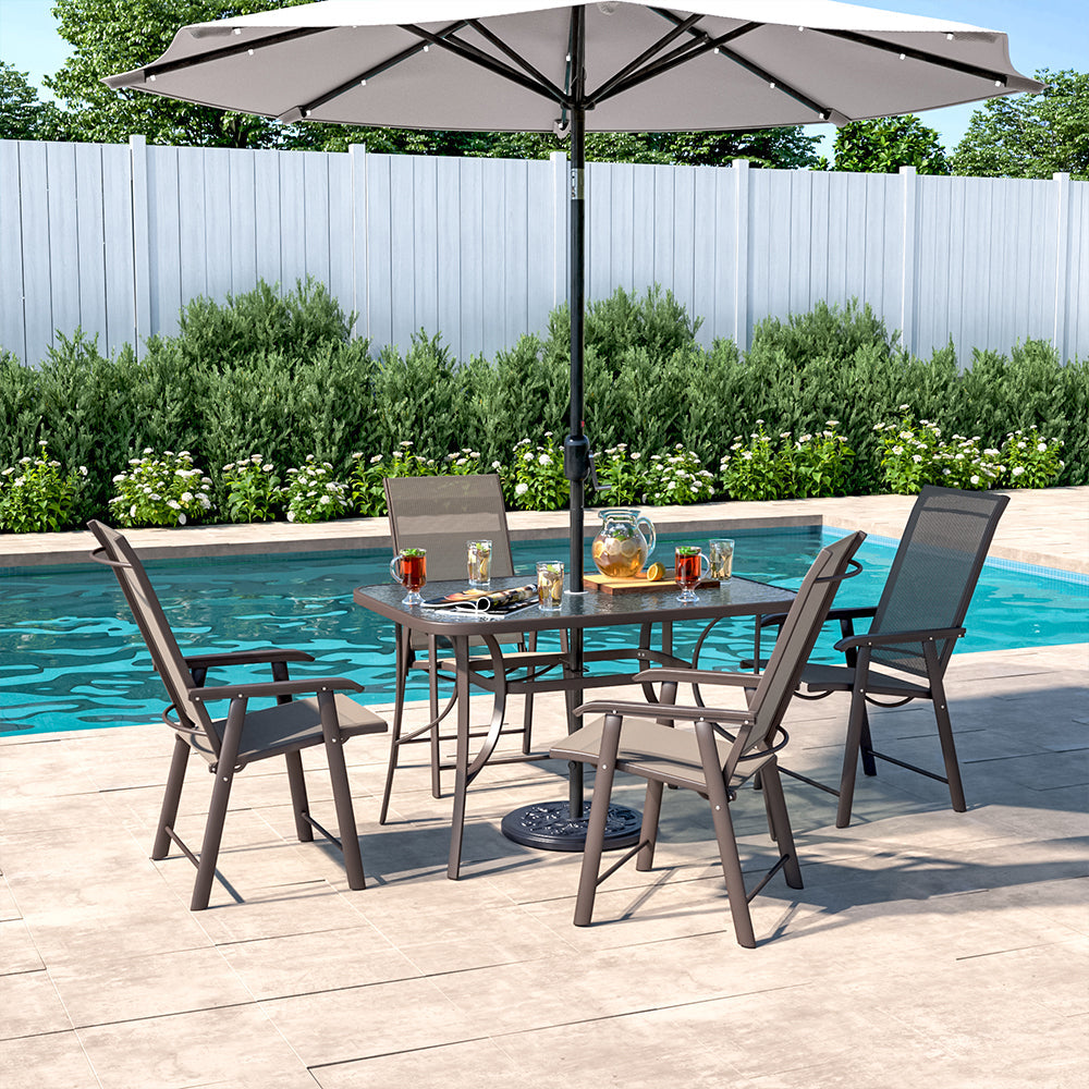 Garden Rectangular Ripple Glass Table and Folding Chairs Garden Dining Sets   