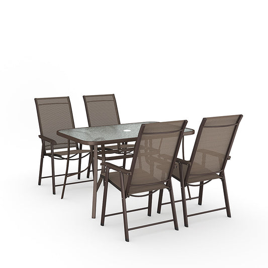 Garden Rectangular Ripple Glass Table and Folding Chairs Garden Dining Sets   Only 2Pcs Brown Chairs 