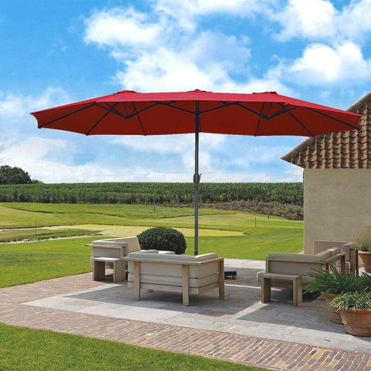 Double Sided Market Parasol Extra Large Outdoor Crank Umbrella Wine Red Parasols   Rectangular Parasol Only (NO BASE) 