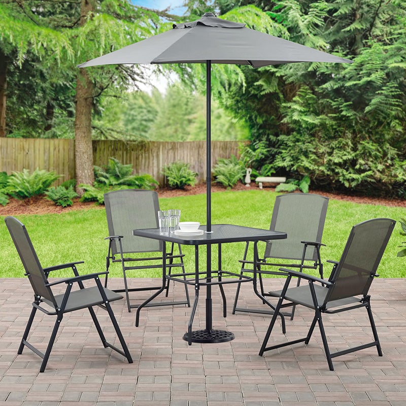 105CM Wide Square Glass Top Outdoor Dining Table Parasol Hole