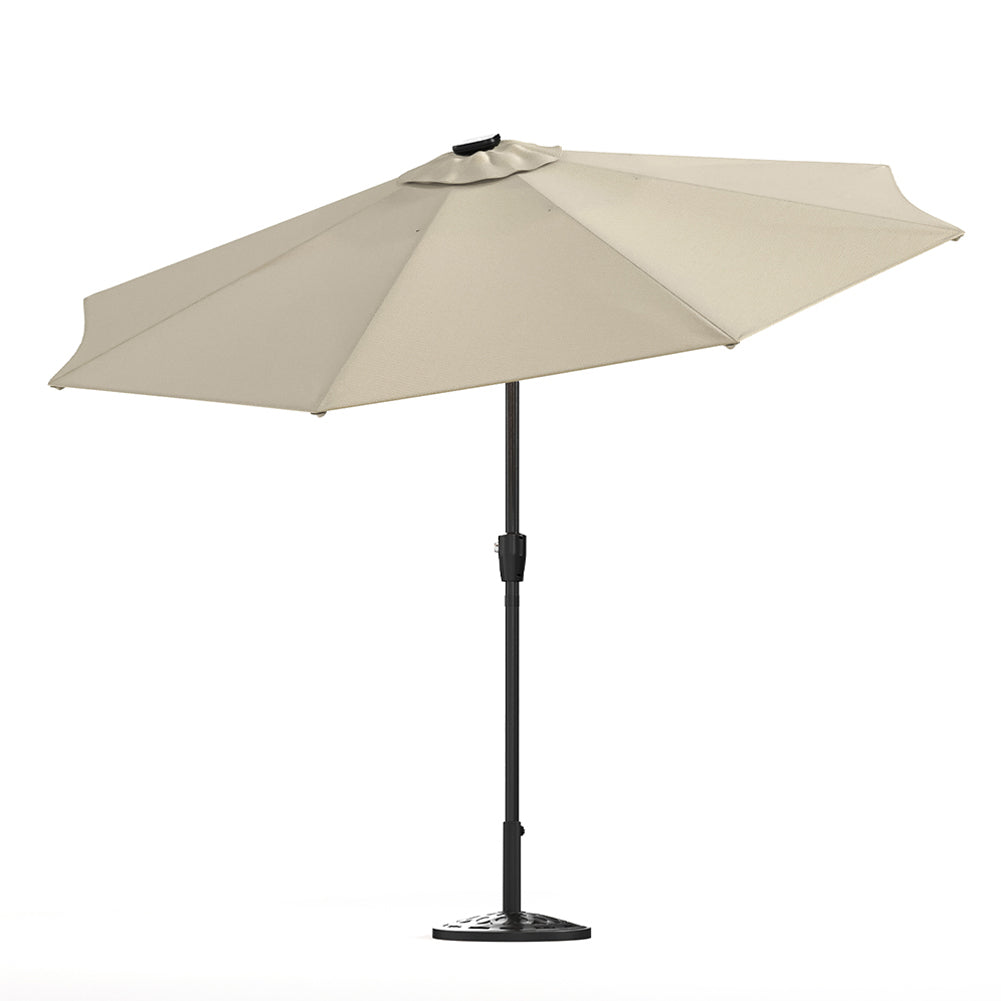 Beige Outdoor Crank Lift Parasol Umbrella with LED Lights