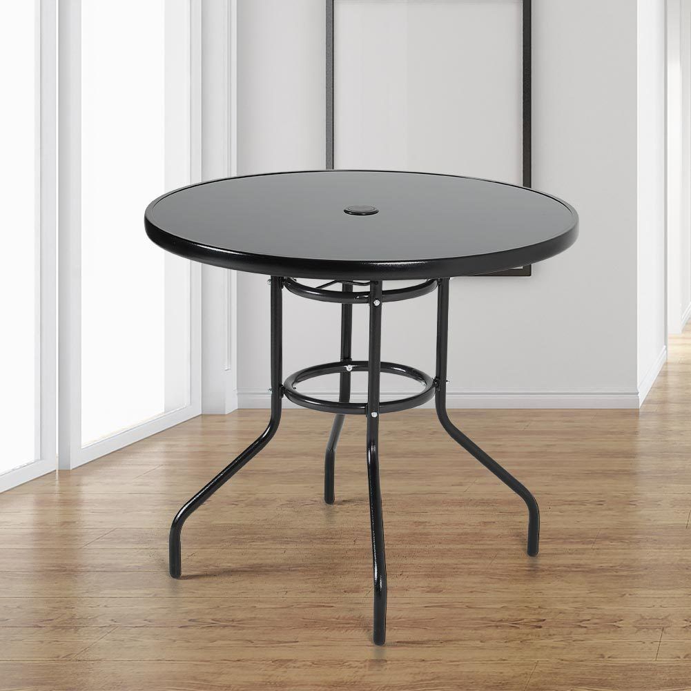 Patio Table Garden Coffee Table Dining Table with Umbrella Stand Hole Garden Dining Table   Dia 80 x H 72 cm 