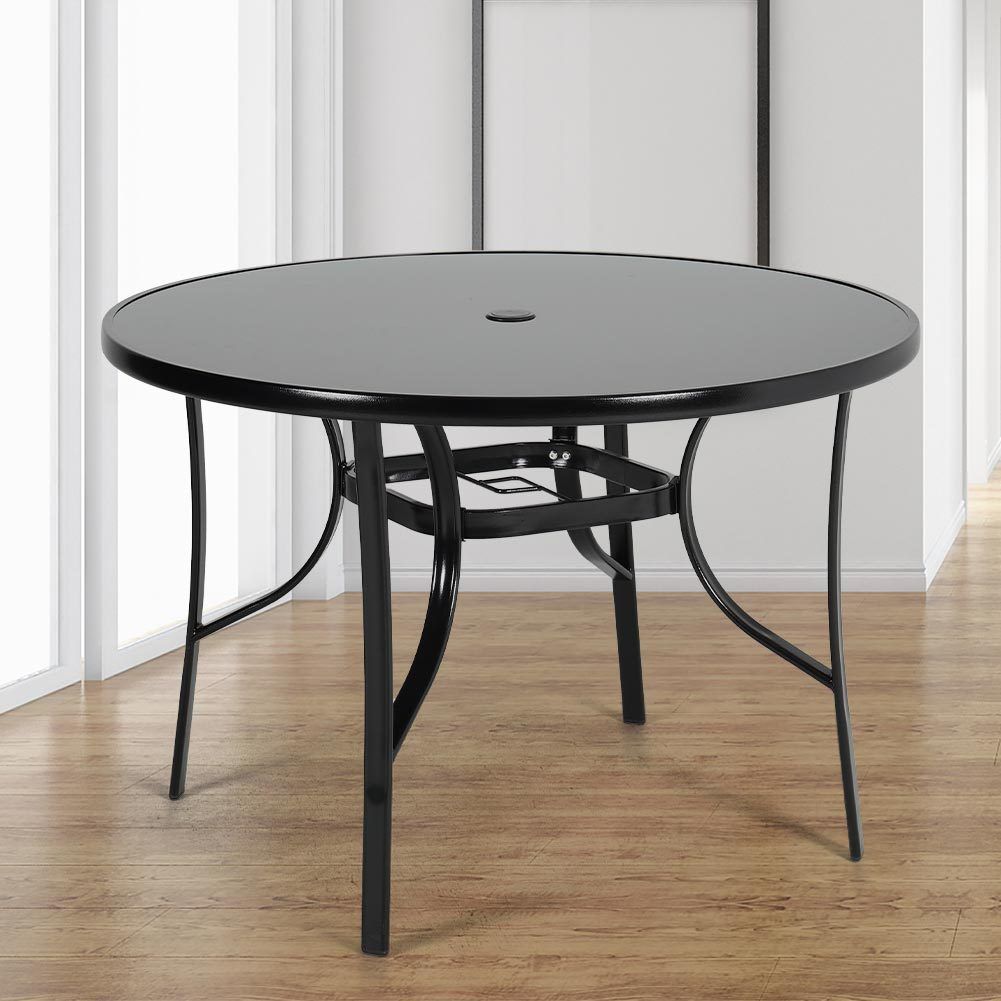 Patio Table Garden Coffee Table Dining Table with Umbrella Stand Hole Garden Dining Table   Dia 105x H 70.5 cm 