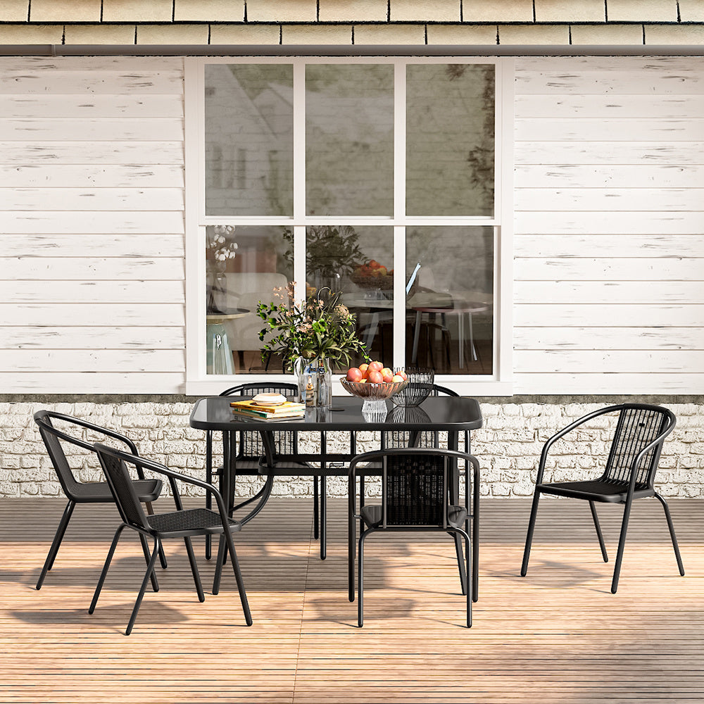 Garden Rectangular Tempered Glass Table and Rattan Chairs GARDEN DINING SETS   