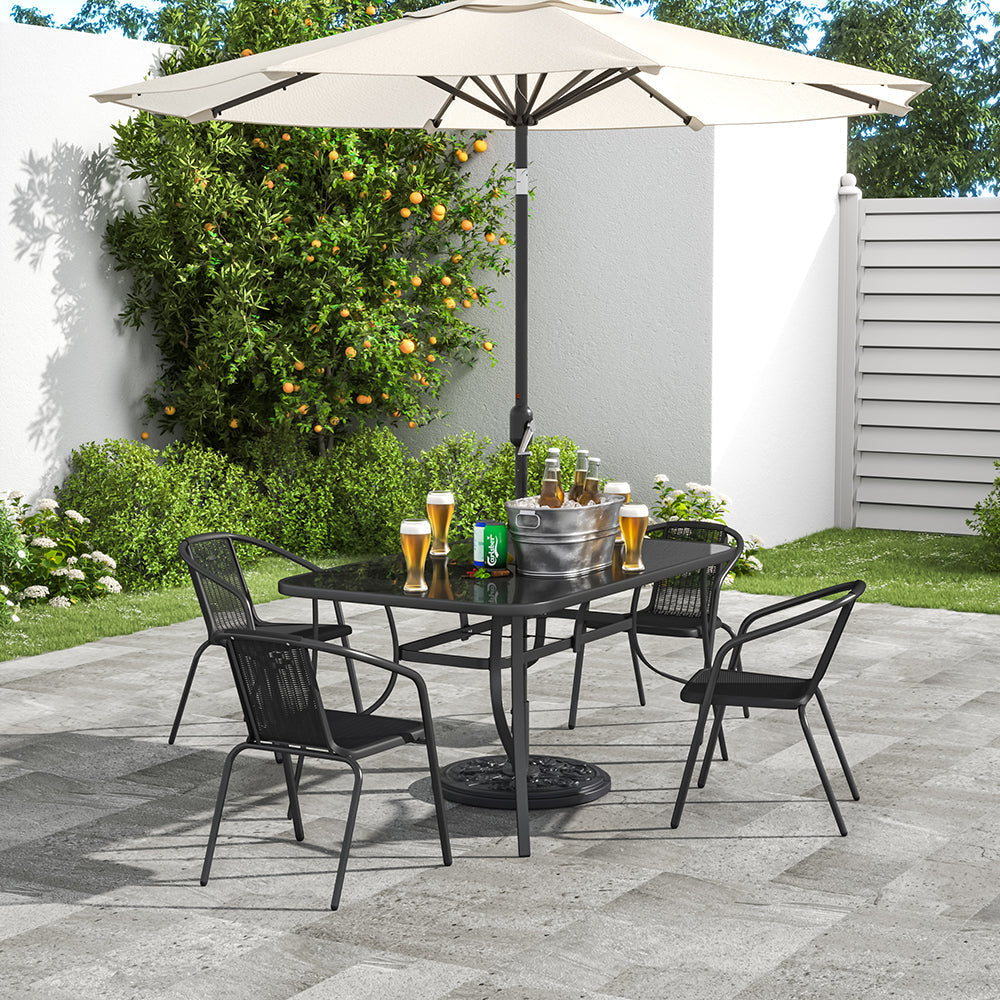 Garden Rectangular Tempered Glass Table and Rattan Chairs Garden Dining Sets   W 90 x L 150 x H 72 cm Table with 4 Chairs 