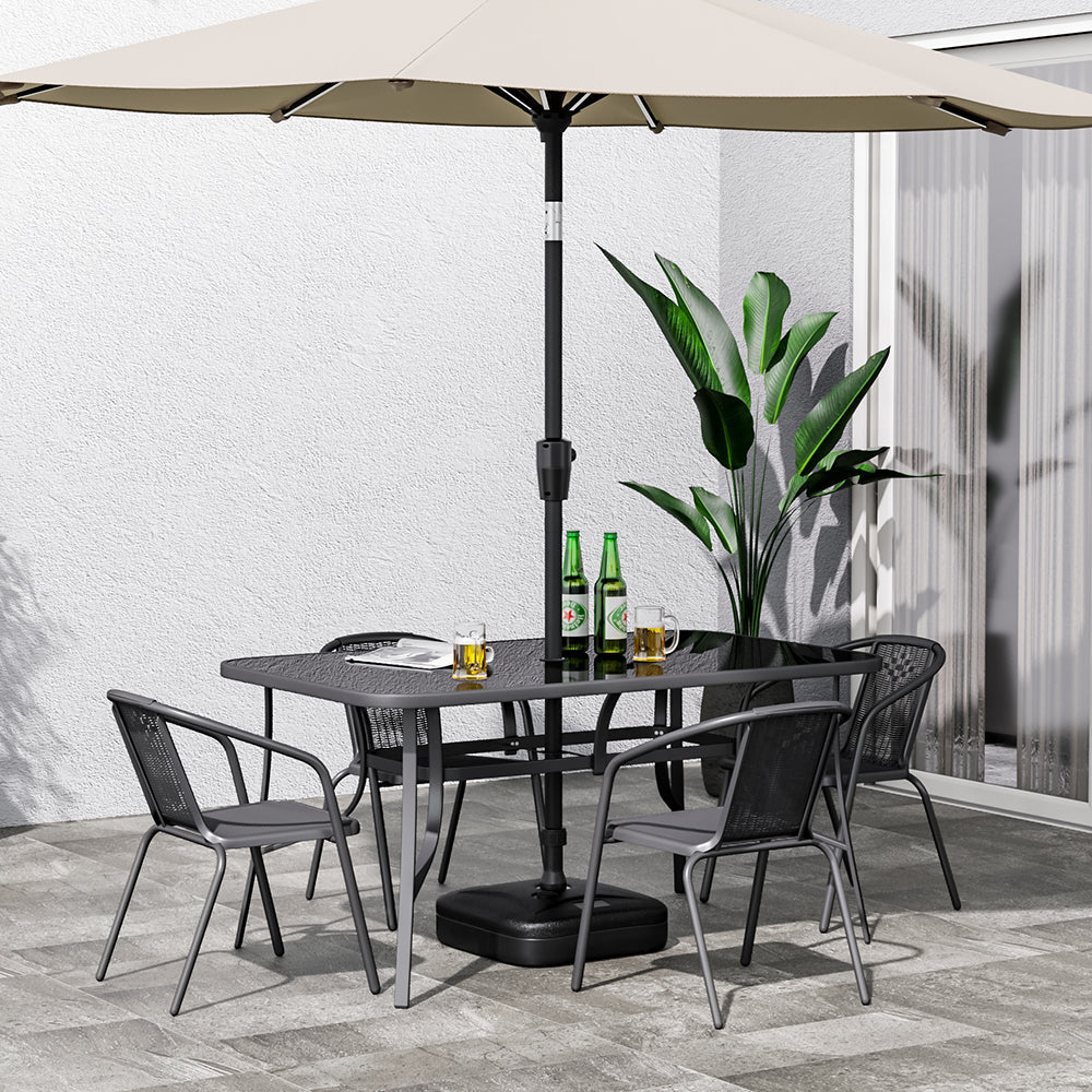 Garden Rectangular Tempered Glass Table and Rattan Chairs Garden Dining Sets   