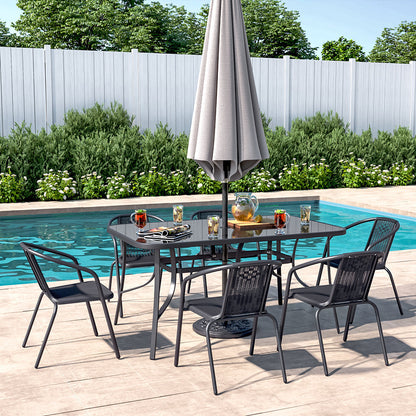 Garden Rectangular Tempered Glass Table and Rattan Chairs Garden Dining Sets   