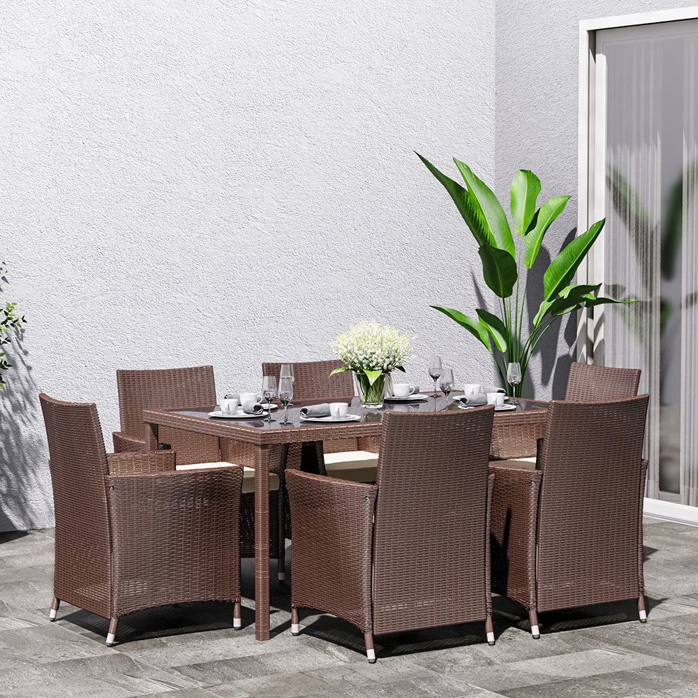 Rectangular 6 - Person 60'' Long Dining Set with Cushions Garden Dining Sets   Brown 