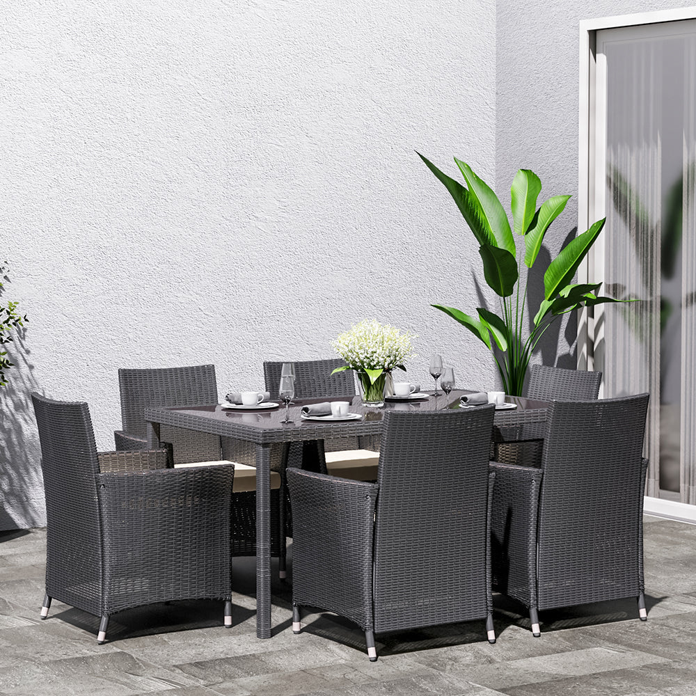 Rectangular 6 - Person 60'' Long Dining Set with Cushions Garden Dining Sets   Black 