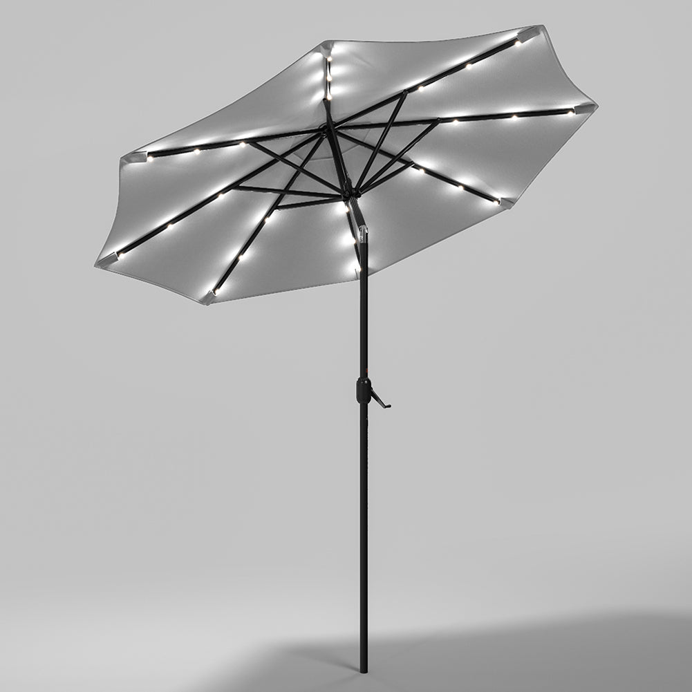 Light Grey Outdoor Crank Lift Parasol Umbrella LED Lights
