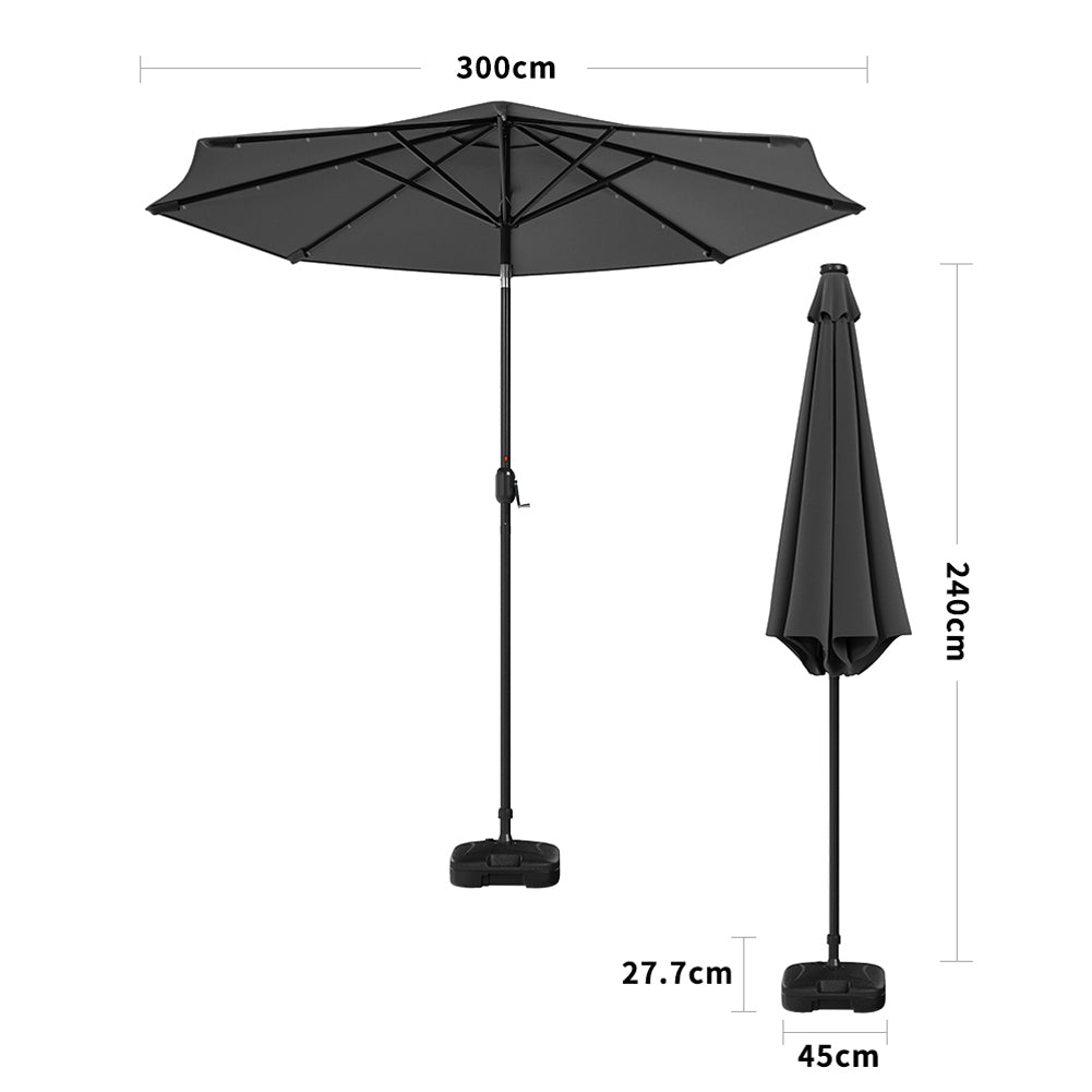 Outdoor Crank Lift Parasol Umbrella with LED Lights