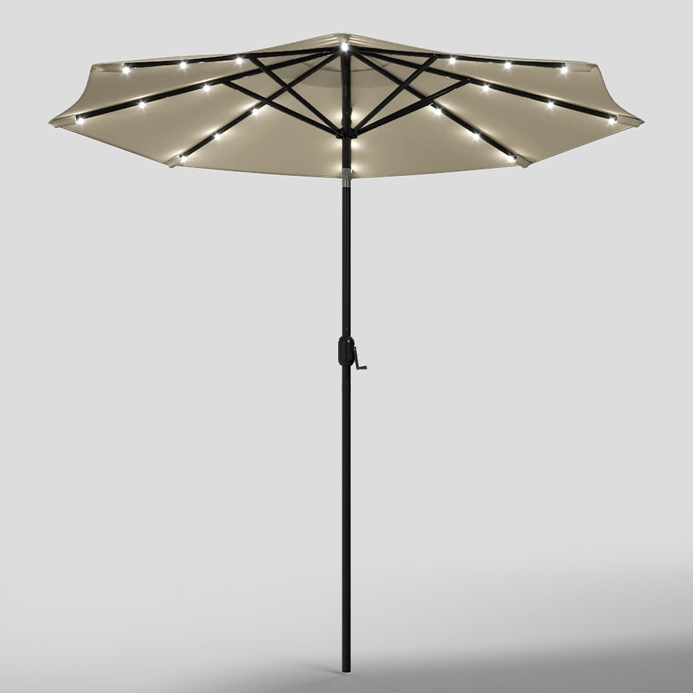 Beige 3m Patio Garden Parasol Sun Umbrella Sunshade Canopy With Solar LED Lights Parasols & Rain Umbrellas   