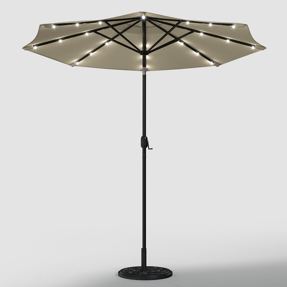 Beige 3m Patio Garden Parasol Sun Umbrella Sunshade Canopy With Solar LED Lights Parasols & Rain Umbrellas   