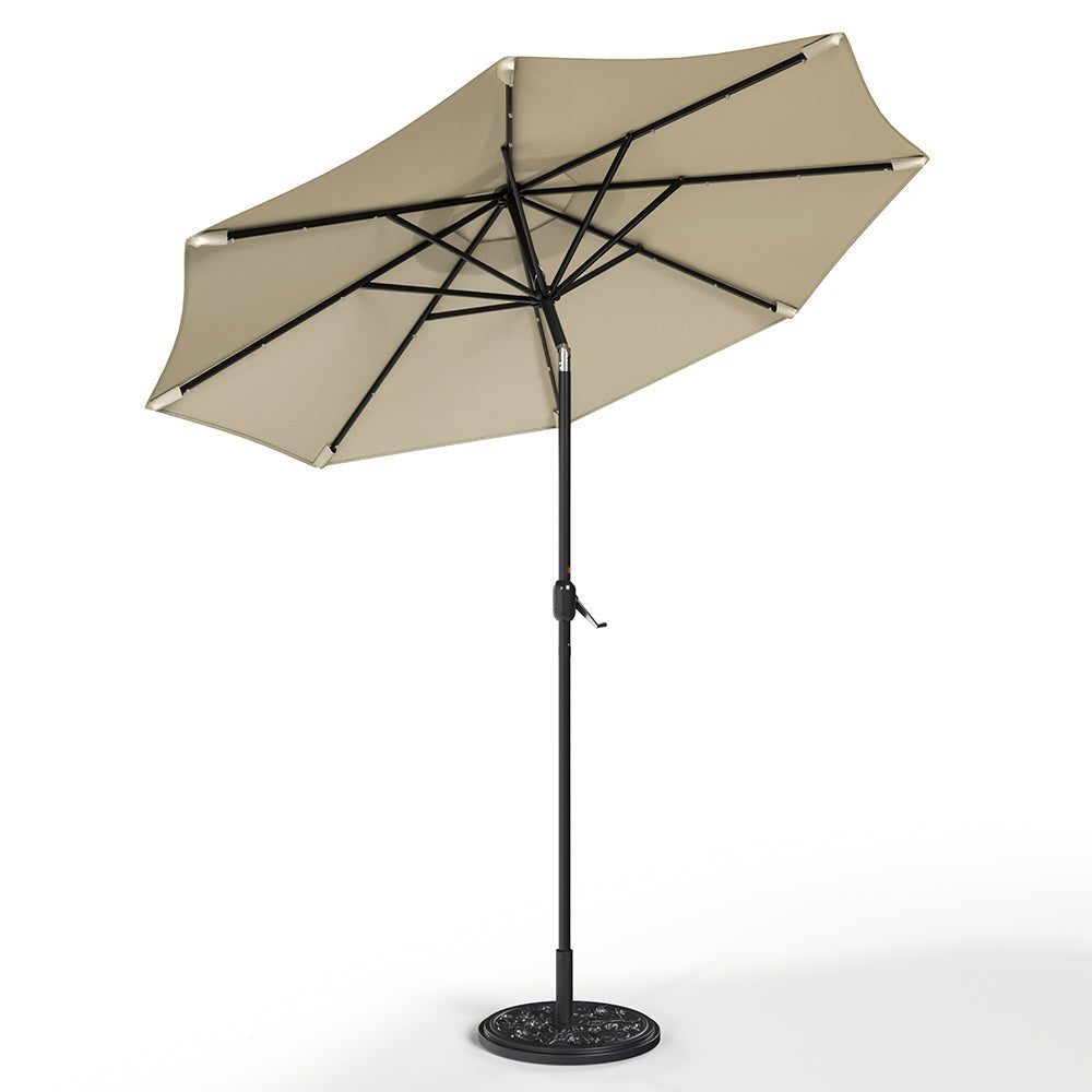 Beige 3m Patio Garden Parasol Sun Umbrella Sunshade Canopy With Solar LED Lights Parasols & Rain Umbrellas   