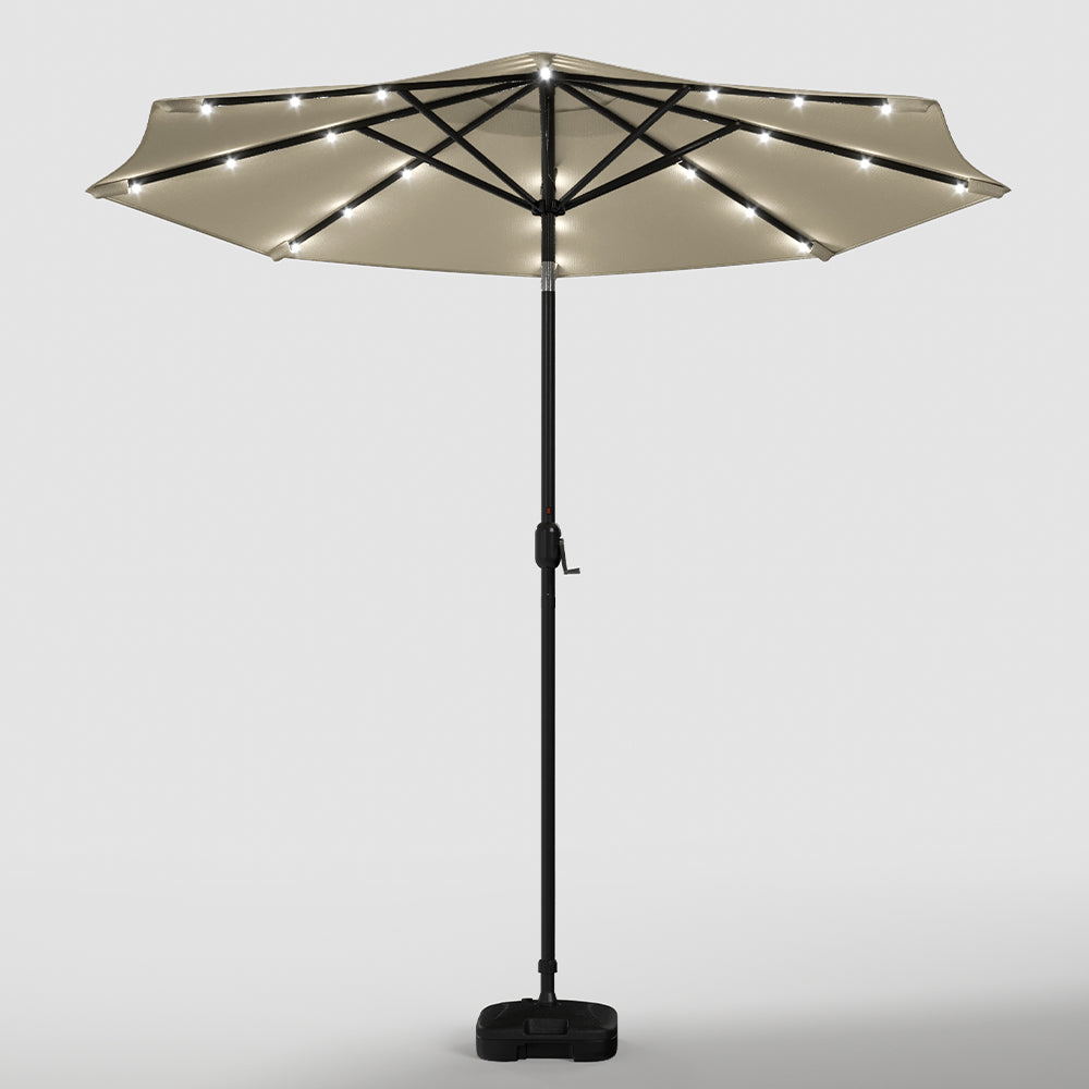 Beige 3m Patio Garden Parasol Sun Umbrella Sunshade Canopy With Solar LED Lights Parasols & Rain Umbrellas   