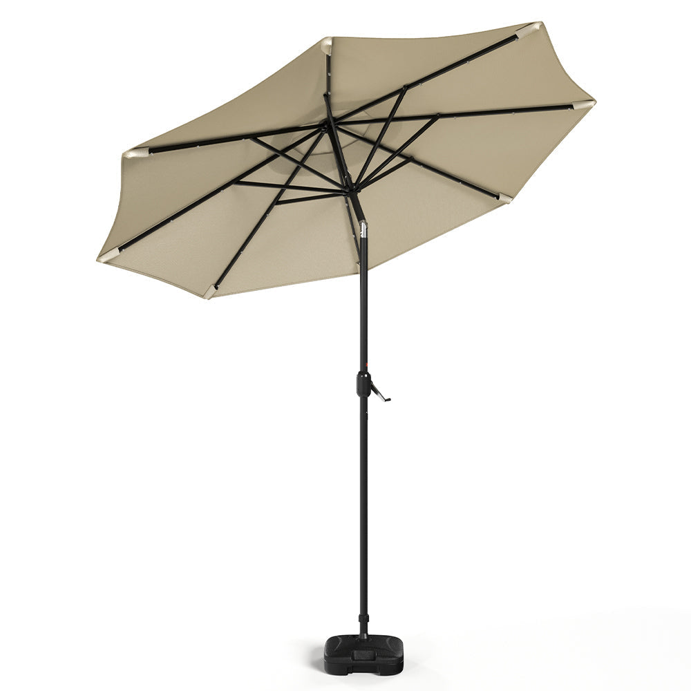 Beige 3m Patio Garden Parasol Sun Umbrella Sunshade Canopy With Solar LED Lights Parasols & Rain Umbrellas   