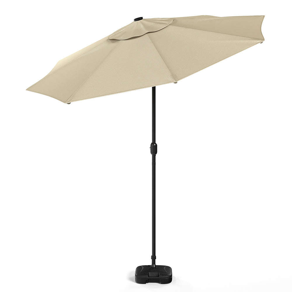 Beige 3m Patio Garden Parasol Sun Umbrella Sunshade Canopy With Solar LED Lights Parasols & Rain Umbrellas   