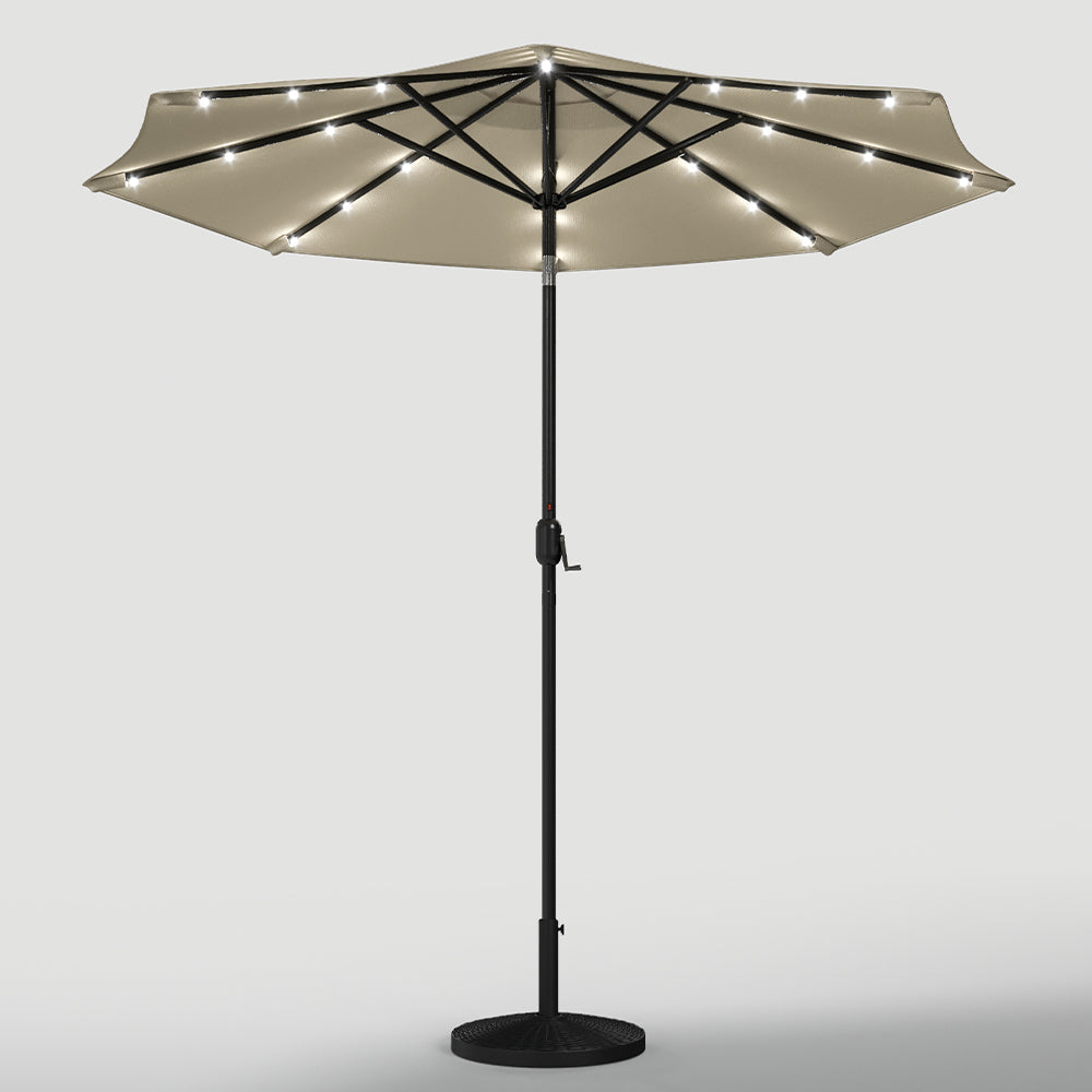 Beige 3m Patio Garden Parasol Sun Umbrella Sunshade Canopy With Solar LED Lights Parasols & Rain Umbrellas   