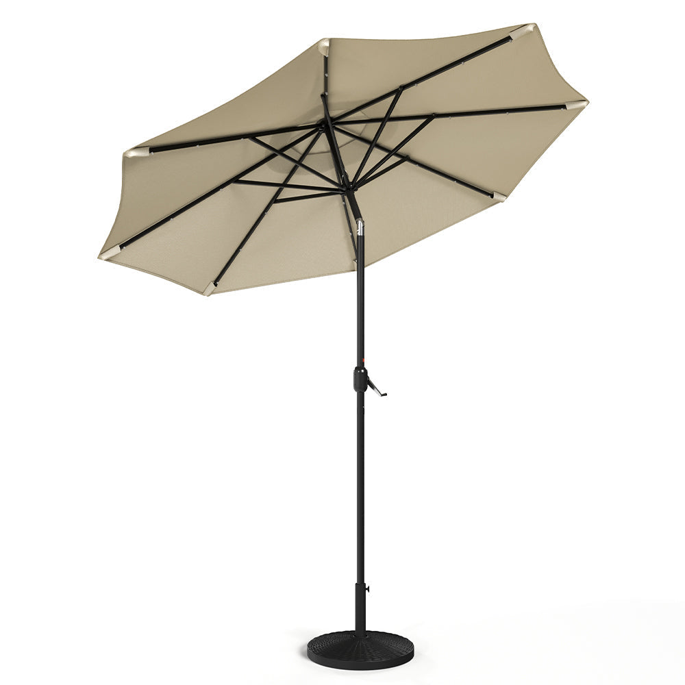 Beige 3m Patio Garden Parasol Sun Umbrella Sunshade Canopy With Solar LED Lights Parasols & Rain Umbrellas   