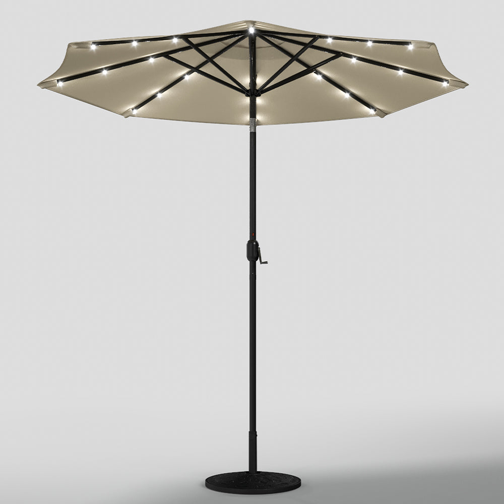 Beige 3m Patio Garden Parasol Sun Umbrella Sunshade Canopy With Solar LED Lights Parasols & Rain Umbrellas   