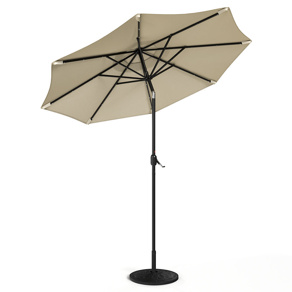 Beige 3m Patio Garden Parasol Sun Umbrella Sunshade Canopy With Solar LED Lights Parasols & Rain Umbrellas   