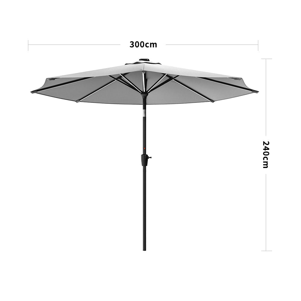 Light Grey 3M Outdoor Parasol Umbrella LED Lights