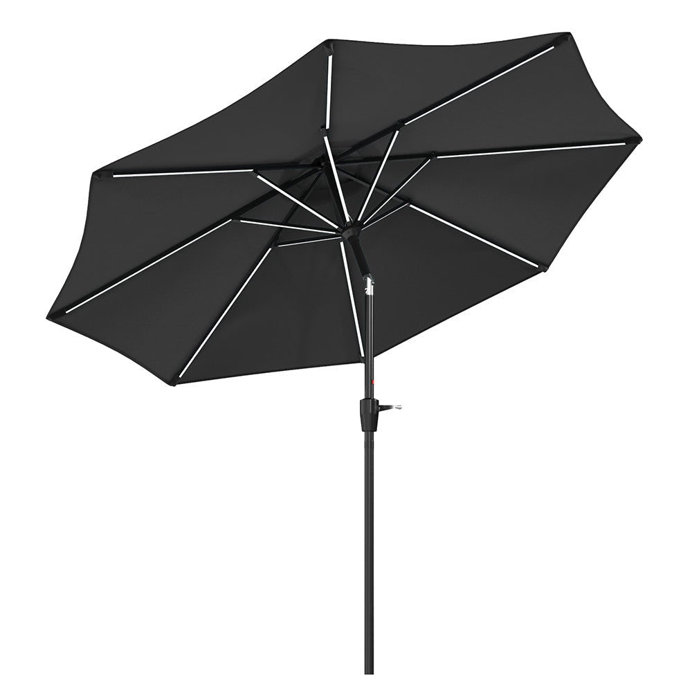 Black 3M Lighted Market Sunbrella Umbrella with Solar Strip LED Lights Parasols & Rain Umbrellas   