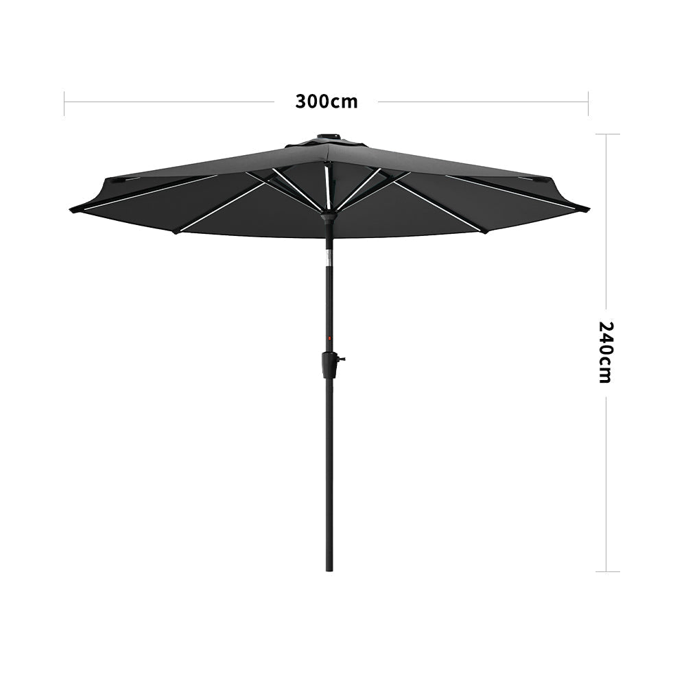 Black 3M Lighted Market Sunbrella Umbrella with Solar Strip LED Lights Parasols & Rain Umbrellas   Parasol Only 