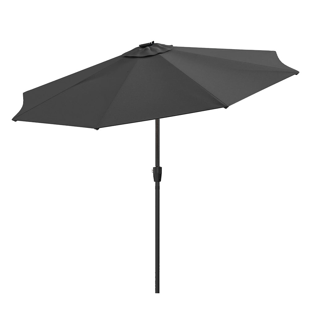 Black 3M Lighted Market Sunbrella Umbrella with Solar Strip LED Lights Parasols & Rain Umbrellas   