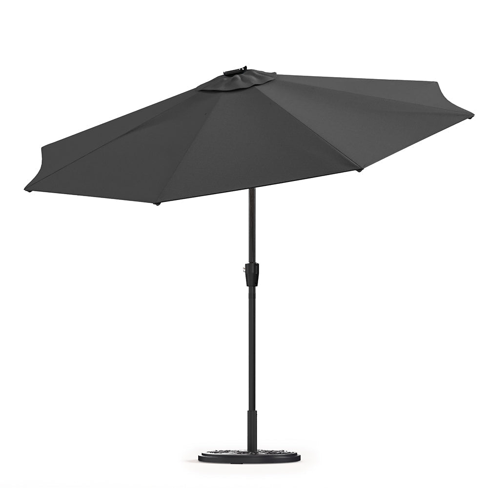 Black 3M Lighted Market Sunbrella Umbrella with Solar Strip LED Lights Parasols & Rain Umbrellas   