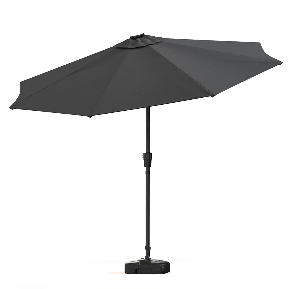 Black 3M Lighted Market Sunbrella Umbrella with Solar Strip LED Lights Parasols & Rain Umbrellas   