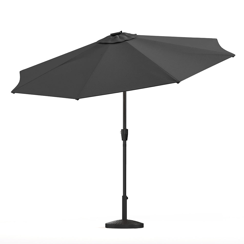 Black 3M Lighted Market Sunbrella Umbrella with Solar Strip LED Lights Parasols & Rain Umbrellas   