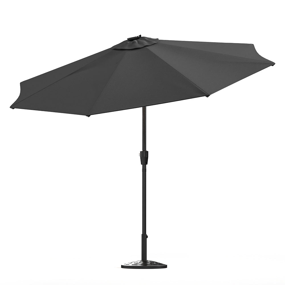 Black 3M Lighted Market Sunbrella Umbrella with Solar Strip LED Lights Parasols & Rain Umbrellas   