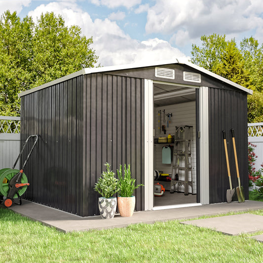 Garden Steel Shed with Gabled Roof Top Garden storage Garden Sanctuary 6' x 8' ft Black 