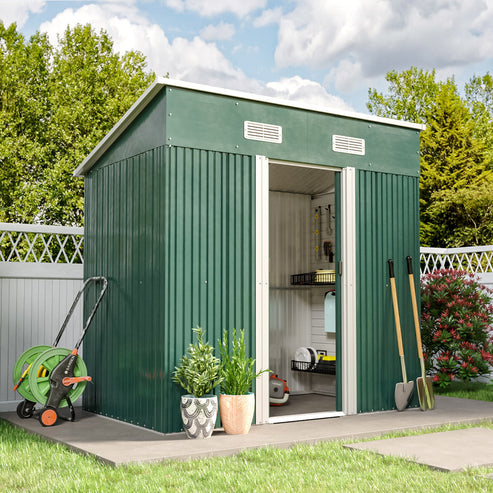 Metal Garden Storage Shed with Skillion Roof Top and Metal Base