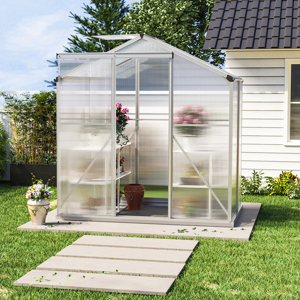 White Framed Garden Hobby Greenhouse with Vent Garden Storages & Greenhouses Garden Sanctuary 4' x 6' ft Without base frame 