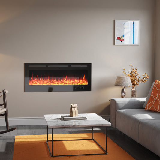 50 Inch Recessed/Wall Mounted Electric Fireplace with Remote