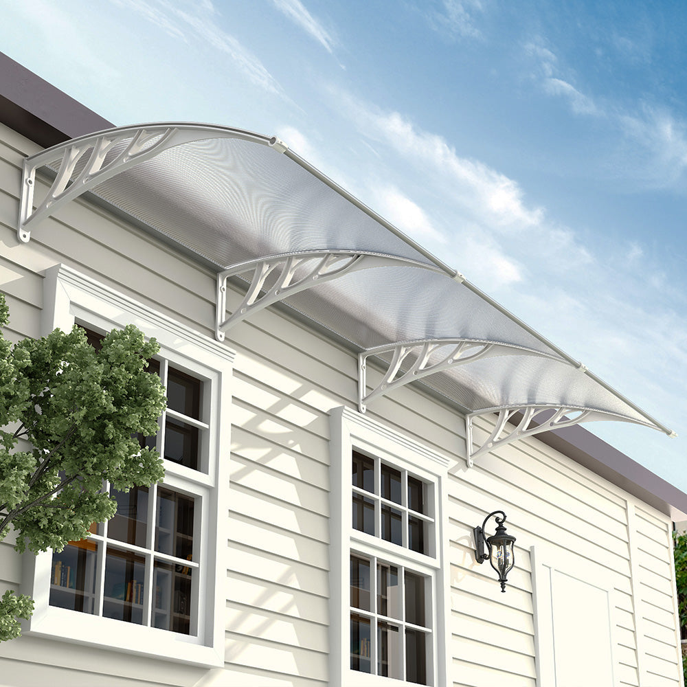 Outdoor Curved Shielded Awning - Rain Shelter - White Awnings   