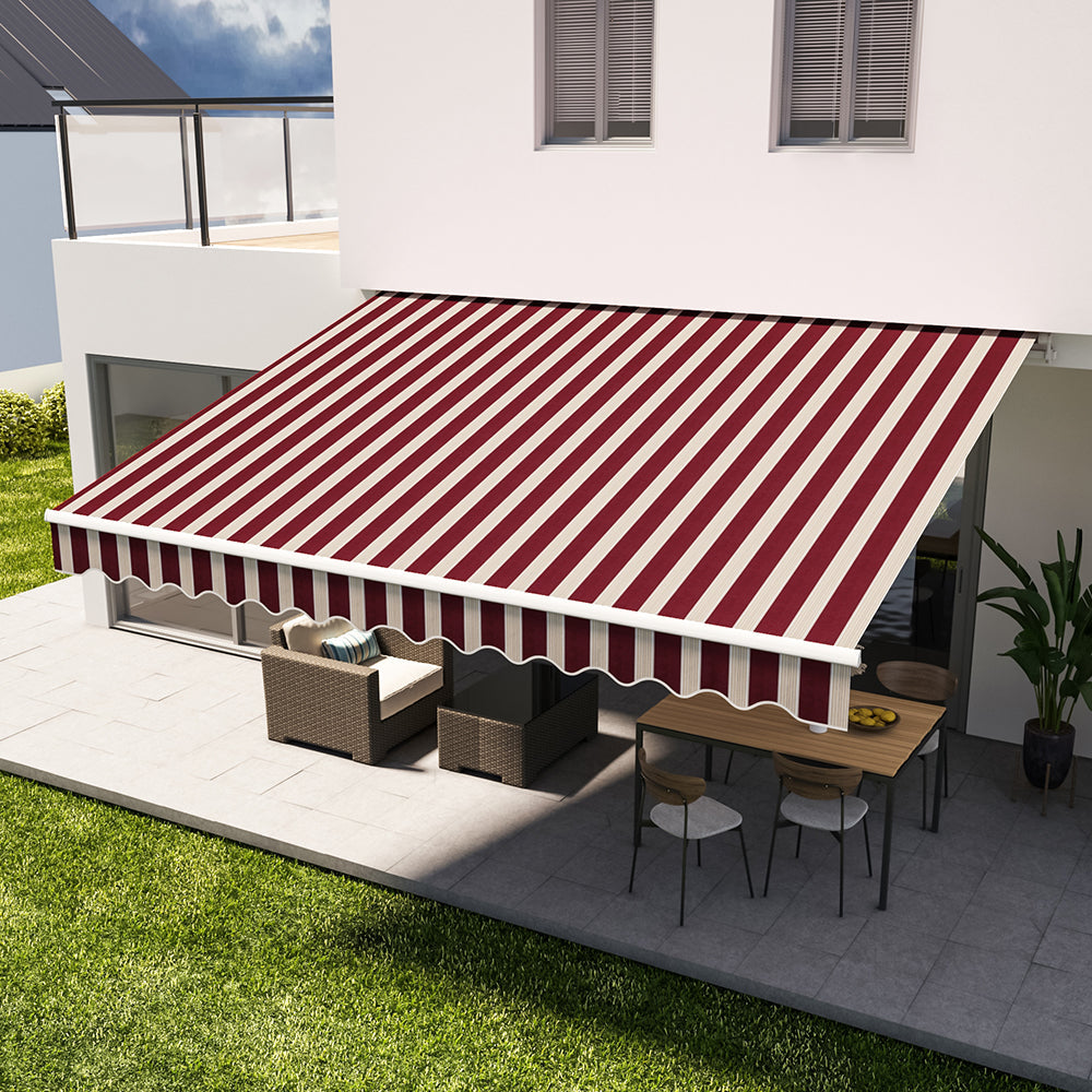 Red & White Manual Retractable Patio Awning