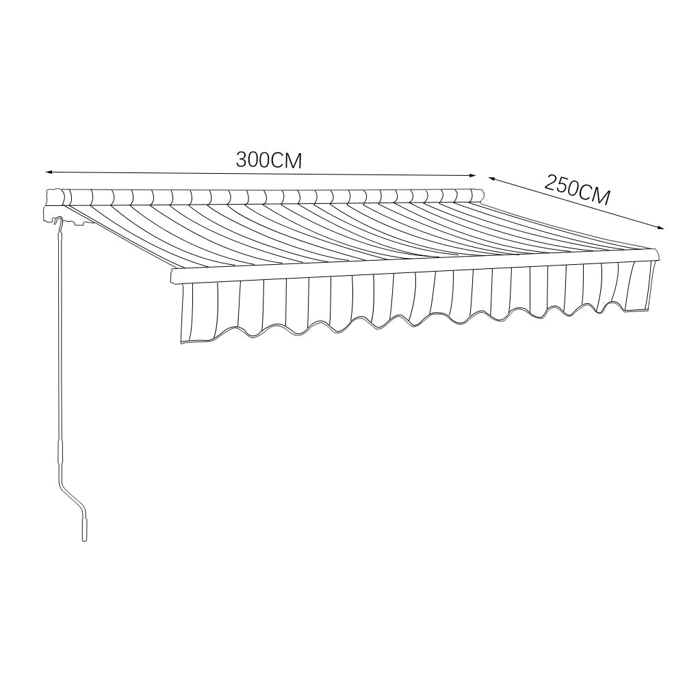 Retractable Patio Awning - Manual Shelter - Red & White Awnings   L 300 x W 250 cm 