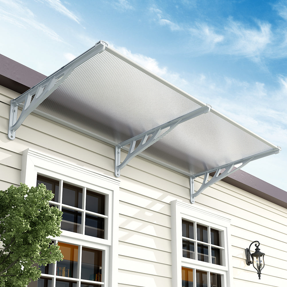 Outdoor Flat Shielded Awning - Rain Shelter - Grey Awnings   L 190 x W 90 x H 28 cm 
