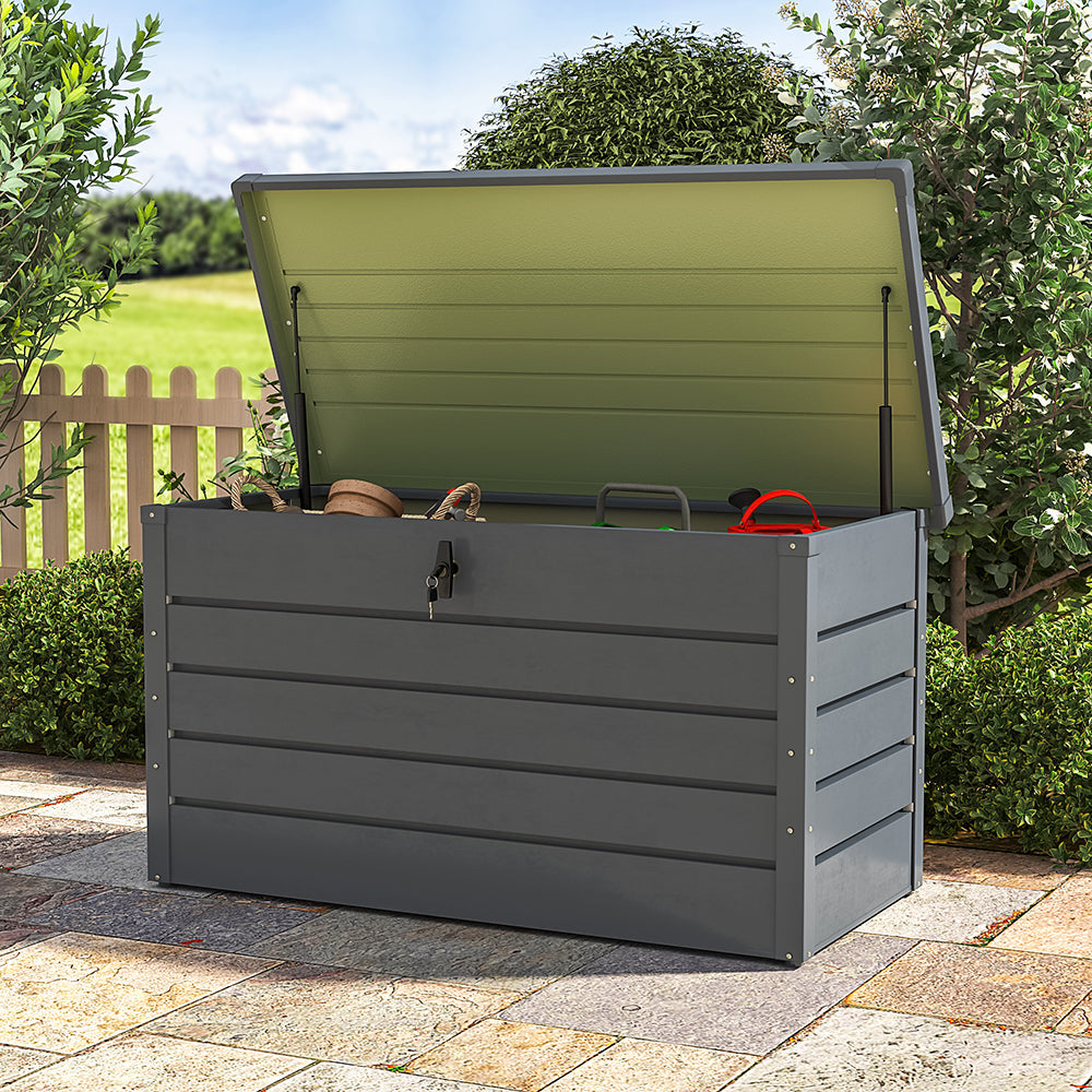 350L Metal Lockable Garden Storage Box Patio Waterproof Box – Garden ...