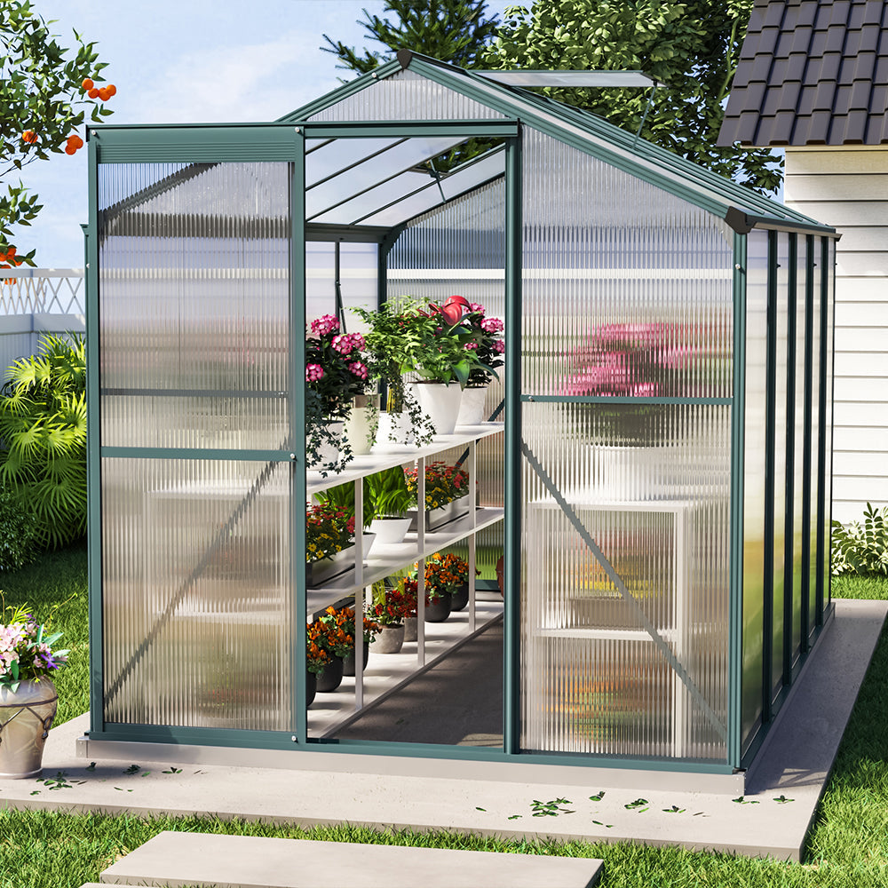 10' x 6' ft Garden Hobby Greenhouse Green Framed with 2 Vents Garden Storages & Greenhouses Garden Sanctuary Without Base W 190 x L 313 x H 183.3 cm 