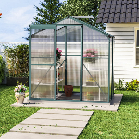 4' x 6' ft Garden Hobby Greenhouse Green Framed with Vent Garden Storages & Greenhouses Garden Sanctuary Without Base W 190 x L 130 x H 183.3 cm 