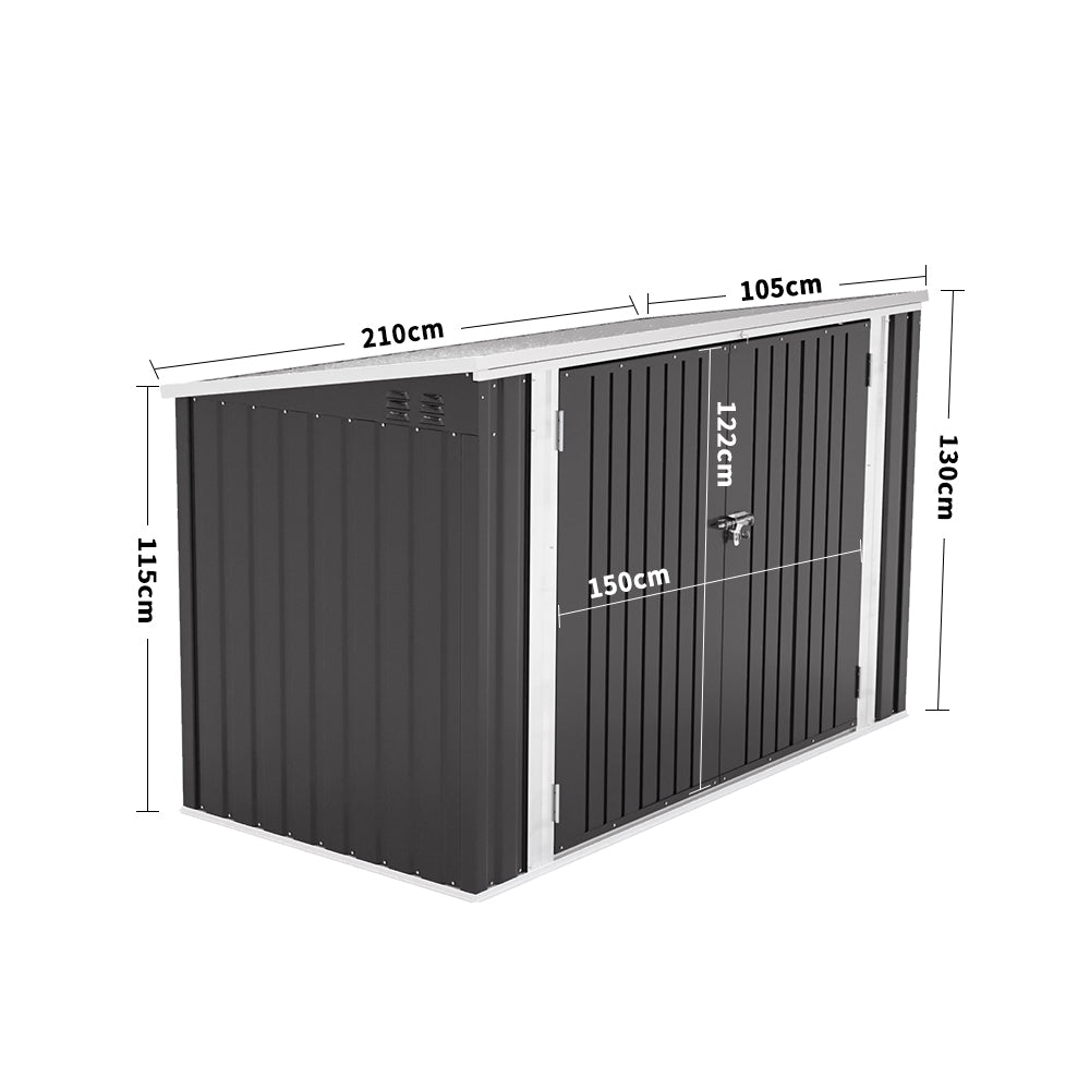 210CM Wide Steel Lockable Garden Bike Shed Bicycle Storage Shed