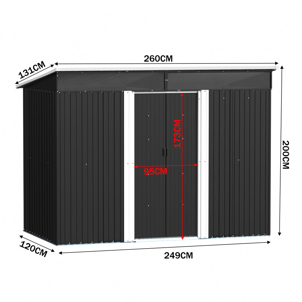 260CM Wide Metal Garden Storage Shed with Lockable Sliding Doors