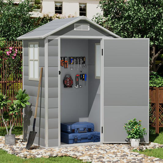 123CM Wide Plastic Garden Storage Shed with Lockable Hinged Door