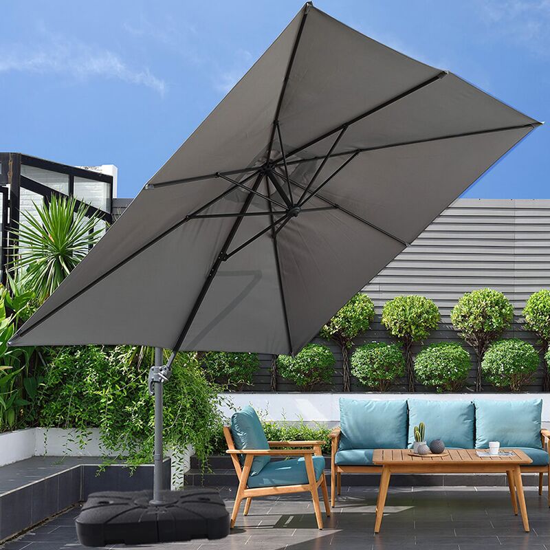 Dark Grey 3 x 3 m Square Cantilever Parasol Outdoor Hanging Umbrella for Garden and Patio Parasols   