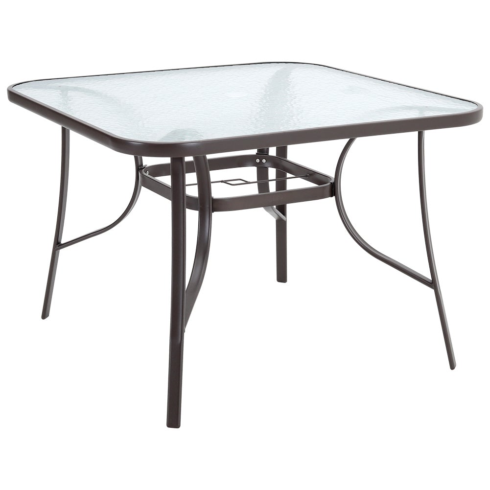 Patio Table Garden Coffee Table Rectangle Dining Table with the Umbrella Stand Hole Garden Dining Table   Brown 